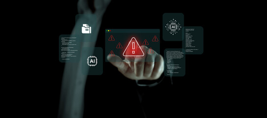 Cybersecurity Threat Alert with Digital Warning Icon and Data Protection Interface