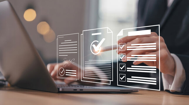 Businessman checking audit documents. This crucial task focuses on ensuring meticulous financial audit, regulatory compliance, and internal audit strategies.  - Powered by Adobe