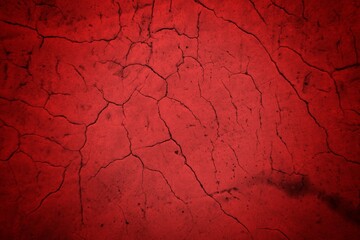 Cracked Red Wall Texture With Deep Fissures And Subtle Shadows For Background Design