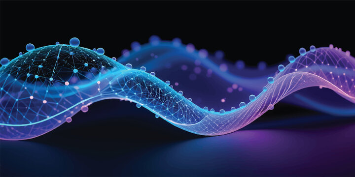 Flowing blue light energy forms an artistic 3D DNA helix pattern on a black backdrop