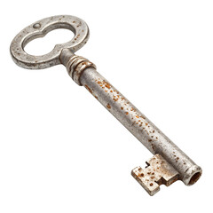 Rustic old key with heart shaped hole on black background