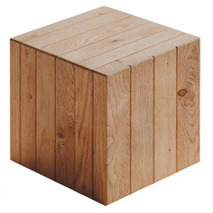 Light brown wooden cube with vertical planks on black background