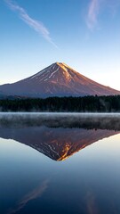 Fototapeta premium Majestic mountain peak reflected in tranquil lake during a clear dawn