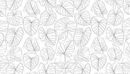 Delicate gray line drawing of randomly scattered, leafy plant patterns