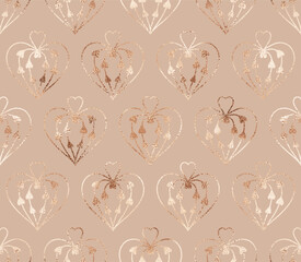 Holiday Valentine's Day seamless pattern with gold glitter hearts.