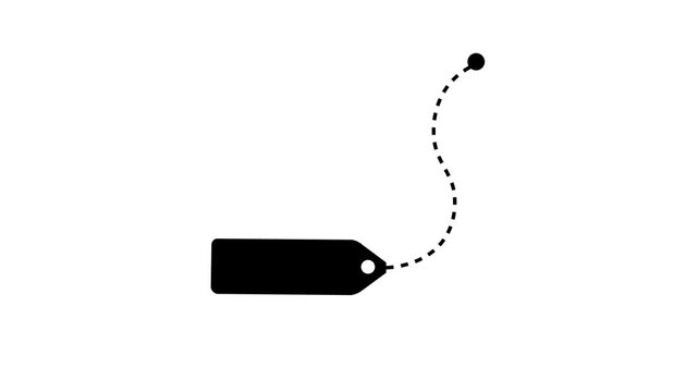 Price tag animation, with dotted line, shopping tag icon, black and white animation, transparent background, 4k video