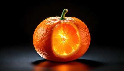 Surreal Orange - A Glowing Citrus Fruit with a Cutout Section.