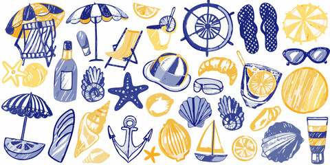 A colorful collection of summer themed doodles and beach vacation elements © Sujal