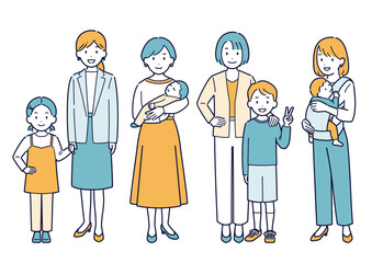 母親と子どものイラスト＿全身