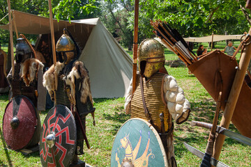 Lombards historical medieval reenactments armor weapons helmets after ancient Rome