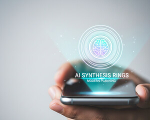 Ai technology hologram smartphone high level planning generative concept glowing interface modern design