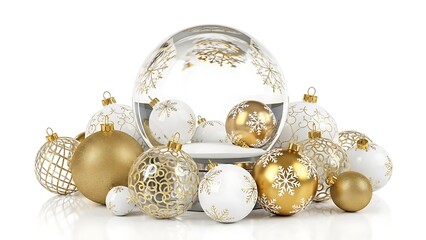 Elegant Gold and White Christmas Ornaments Collection.
