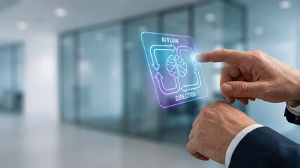 Generative ai high tech level planning concept for digital strategy with hologram interface in modern office background