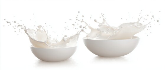 The Milk in Two Bowls Captured in Dramatic Splash Motion