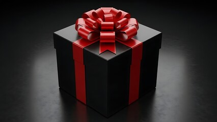 Elegant Black Gift Box with Red Ribbon and Bow.