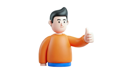 3D Cartoon Man Giving Thumbs Up