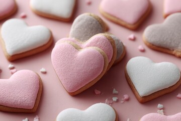 Obraz premium heart shaped cookies on pink background