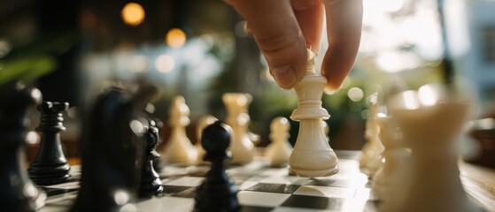 The Chess Piece Being Moved By A Hand During Strategic Game Play