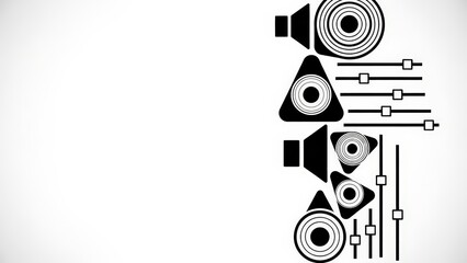 Obraz premium Abstract Black and White Sound Speaker and Equalizer Icons.