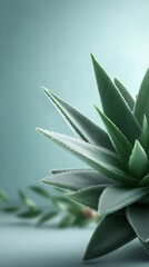 Fototapeta premium close up of aloe houseplant on mint color background