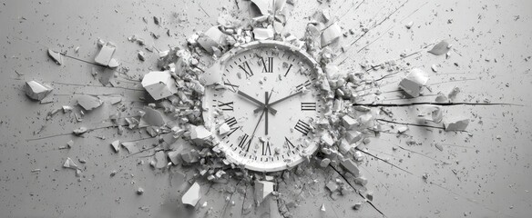 The Clock Exploding into Shards Symbolizing Time Breaking Under Pressure