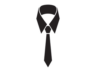 Stylized black and white illustration of a dress shirt collar with a necktie