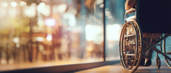 The Wheelchair Near Glass Window in Modern Indoor Public Space at Dusk