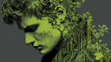 human tech fusion abstract cyberpunk.