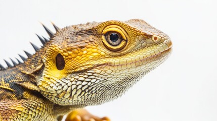 Fototapeta premium Close-up of a healthy reptile showcasing vibrant scales and intricate textures, positioned for veterinary care with copy space for text
