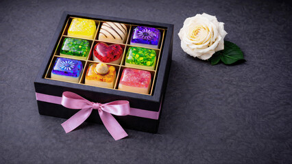[AI] Luxury White Chocolate Gift Box with Colorful Jelly Squares