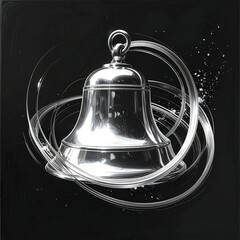 Metallic bell surrounded by swirling light against dark background