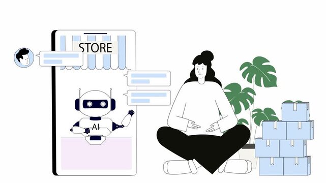 AI Chatbot Answers Customer Queries While Shop Owner Prepares Orders &ndash; Order Confirmed & Ready for Delivery, Animated Loop