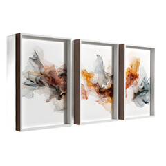 A gallery-style display of abstract landscape art pieces in a range of colors
