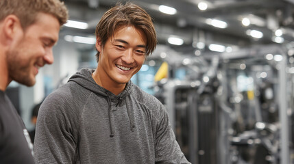 スポーツジムで汗を流しながら真剣にトレーニングに取り組む男性の健康的な日常