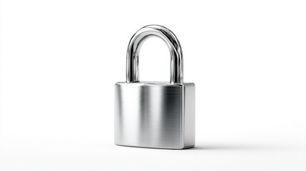 Fototapeta premium A close-up studio shot of a polished silver padlock, presented against a stark white backdrop, representing safety and protection.