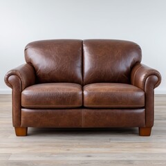 Classic brown leather sofa with rolled arms