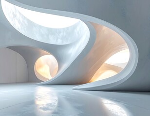 Modern architectural interior with curved walls and natural light