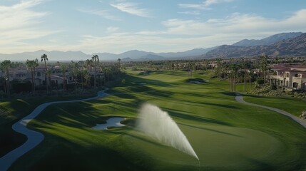 Desert golf course irrigation, aerial view