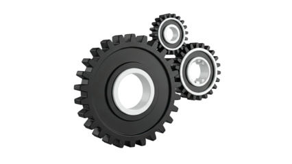 Interlocking Black Gears on White Background
