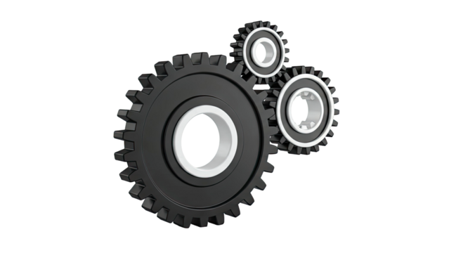 Interlocking Black Gears on White Background - Powered by Adobe
