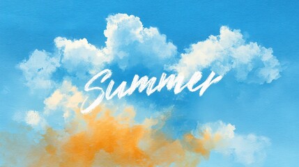 Playful handwriting Summer against a sunny sky, warm tones and vacation mood