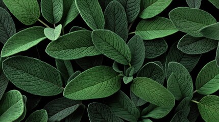 Close-up of lush green sage leaves with textured veins and deep green color