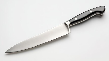 Professional cooking knife showcased on white studio surface for catalog use