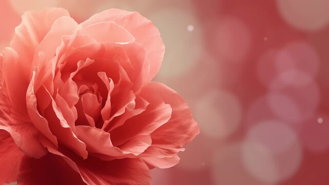 A close up of a pink rose with a blurry background. The rose is the main focus. Soft rose-red gradient background with calm lighting, romantic valentine and professional tone 