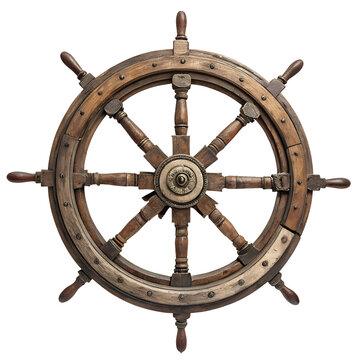 Ancient Ship Steering Wheel Isolated on White Background PNG