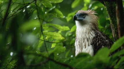 Majestic philippine eagle in lush greenery of forest habitat