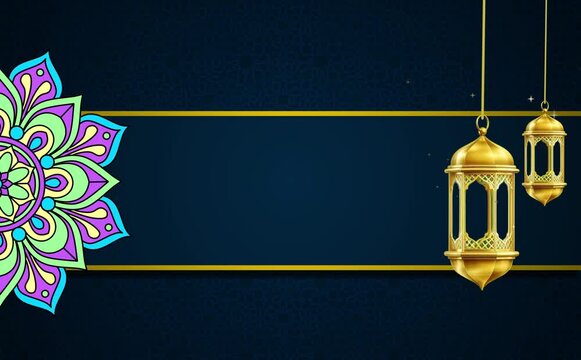4K animated template. Islamic background with elegant blue colors and Islamic lanterns. Perfect for Ramadan Kareem and Eid al-Fitr .