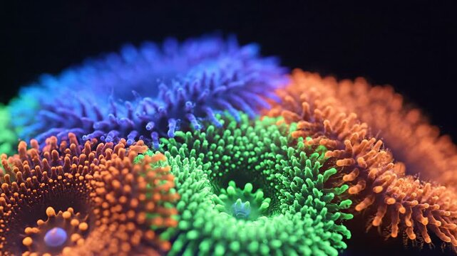 Fluorescent Zoanthid Coral Polyps - Vibrant Reef Aquarium Life