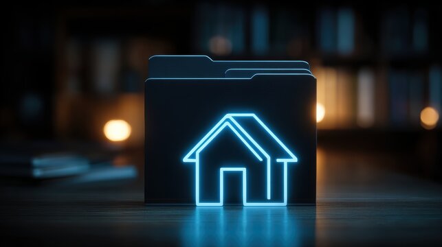 Digital home icon on a folder, representing digital organization and home data security - Powered by Adobe