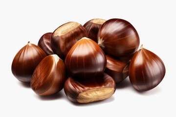 Chestnuts showing glossy brown shells, ready for harvest and cooking